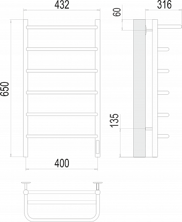 Полка П6 400х650 Электро (quick touch) Полотенцесушитель  TERMINUS Норильск - фото 3