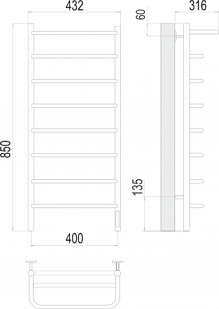 Полка П8 400х850 Электро (quick touch) Полотенцесушитель  TERMINUS Норильск - фото 3
