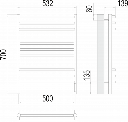 Прато П9 500х700 электро (sensor quick touch) Полотенцесушитель  TERMINUS Норильск - фото 3