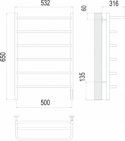 Полка П6 500х650 Электро (quick touch) Полотенцесушитель  TERMINUS Норильск - фото 3